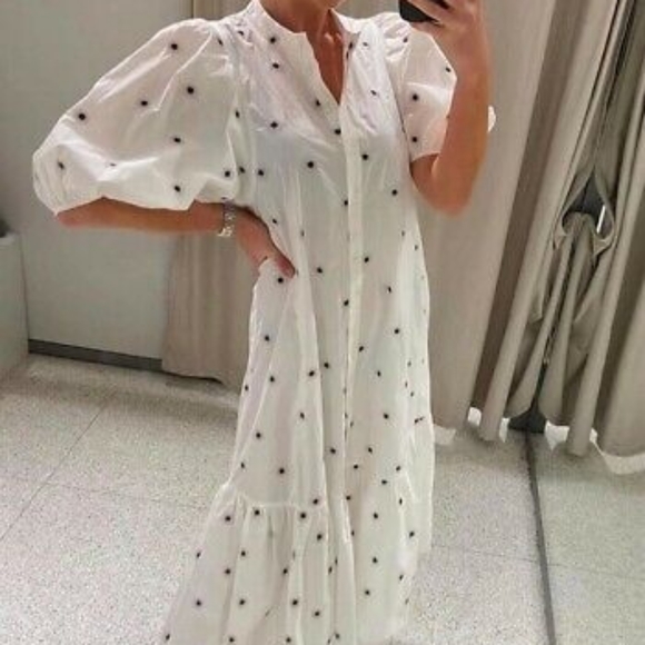 Zara FLORAL EMBROIDERY DRESS MIDI WHITE Sizes available M and L NWT - Picture 7 of 13